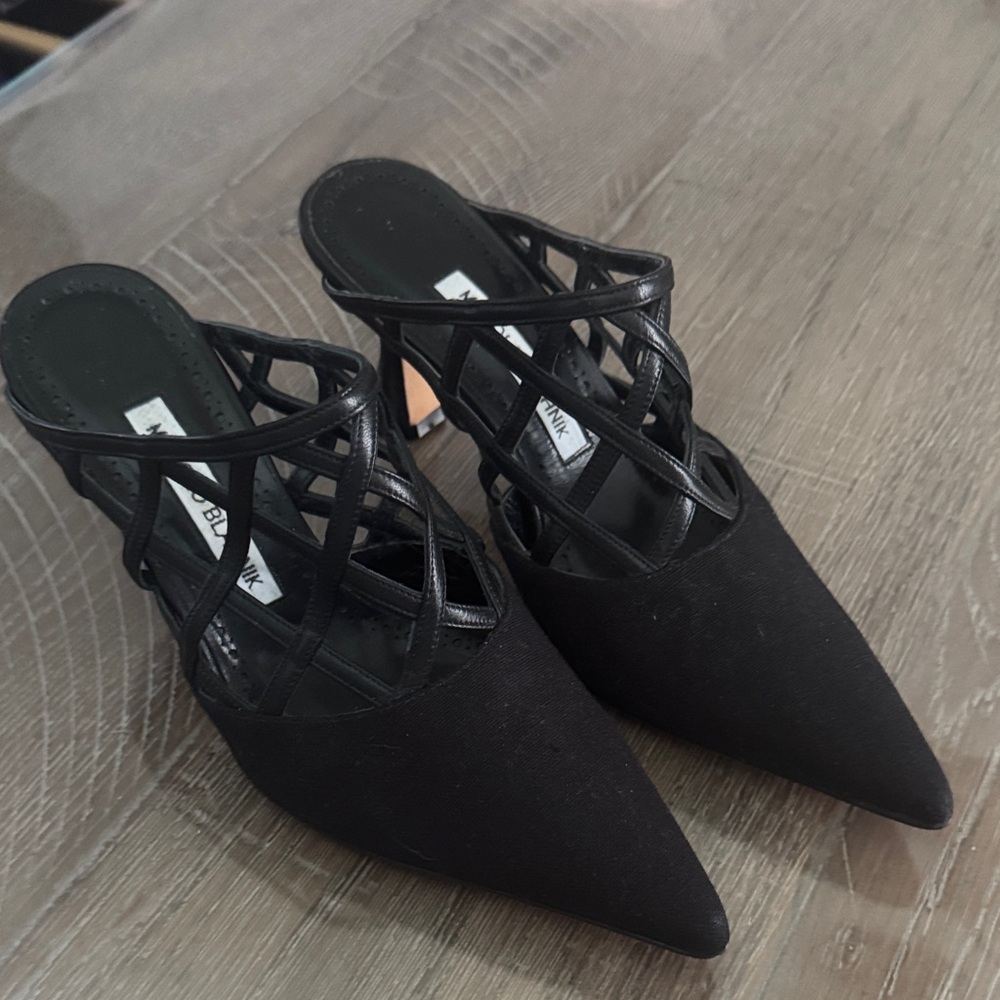 Manolo Blahnik Black Crisscross Heels